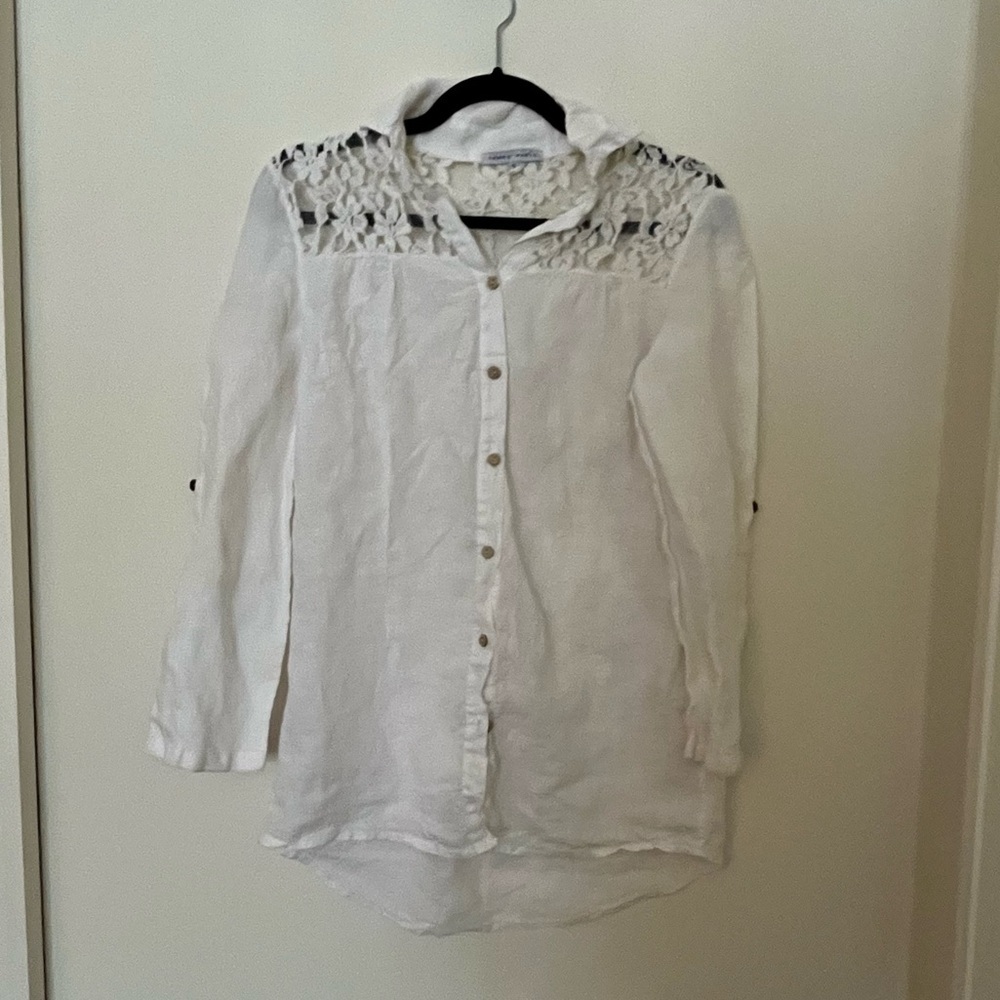 Tempo Paris 💯 Linen Lace Panelled Blouse